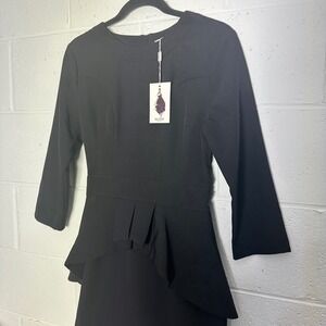 MUXXN Black Peplum Sheath Dress 3/4 Sleeve Retro Business Pencil Dress Small NWT